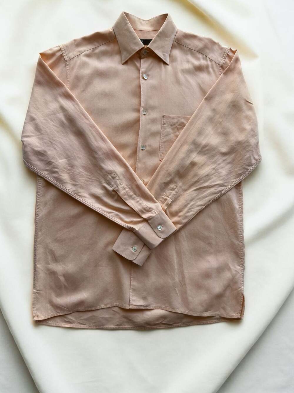 Ermenegildo Zegna Peach Textured Long Sleeve Button Down Shirt Size S